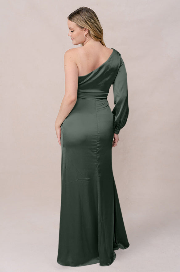 aurora deep v maxi dress Sample Deep Olive Aurora Satin Dress