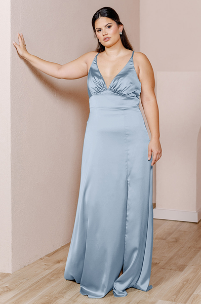 Sample French Blue Carmen Satin Dress - Main Image