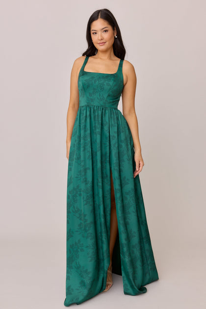 Satin Floral Print Mega Swatch | Classic Emerald Bouquet
