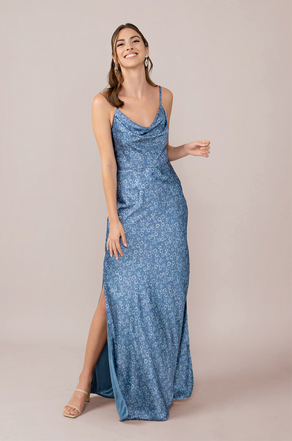 Satin Floral Print Mega Swatch | Dusty Blue Posey