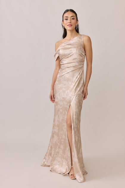 Satin Floral Print Mega Swatch | Gold Champagne Bouquet