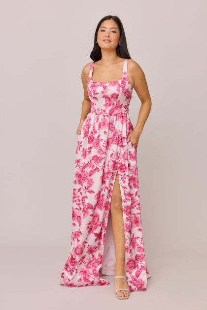 Satin Floral Print Mega Swatch | Hot Pink Garden