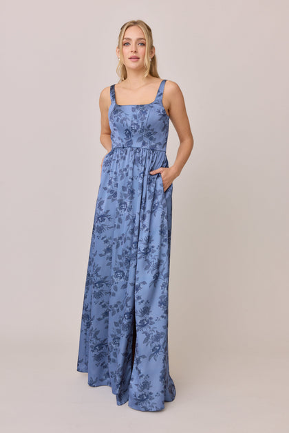 Satin Floral Print Mega Swatch | Indie Blue Bouquet
