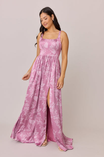 Satin Floral Print Mega Swatch | Mauve Pink Bouquet