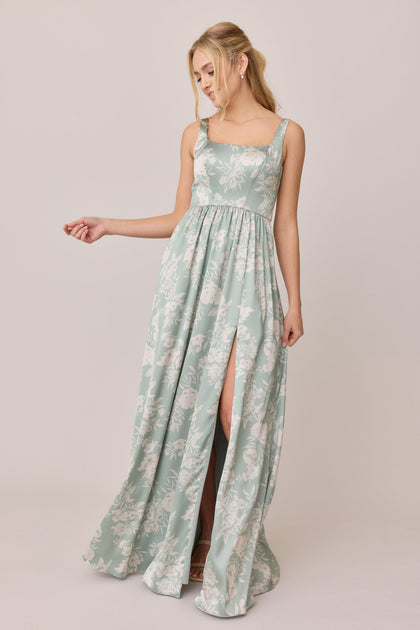 Satin Floral Print Mega Swatch | Sage and Champagne Bouquet
