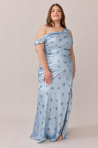 Satin Floral Print Mega Swatch | Sky Blue Petit Rose