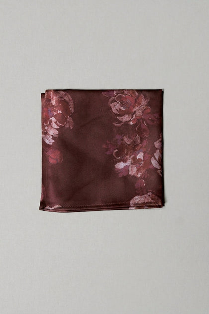 Satin Floral Print Pocket Square | Made To Order | Mahogany Blooms