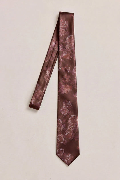 Satin Floral Print Tie | Made To Order | Mahogany Blooms