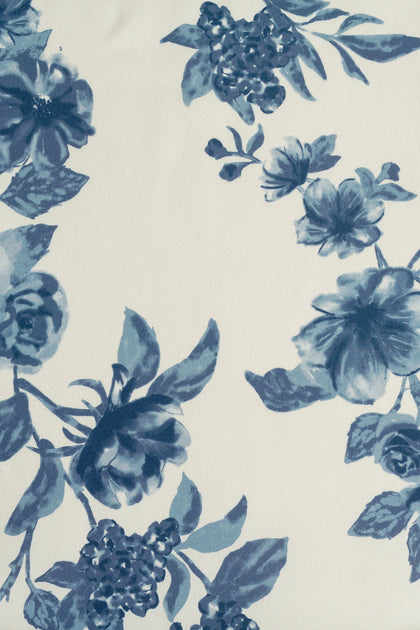Satin Floral Print Fabric by Yard | Dusty Blue Bouquet