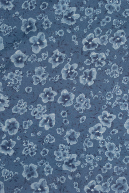 Satin Floral Print Fabric by Yard | Dusty Blue Posey