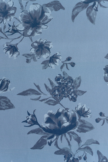 Satin Floral Print Fabric by Yard | Indie Blue Bouquet