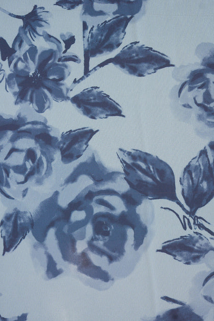 Satin Floral Print Fabric by Yard | Sky Blue Garden