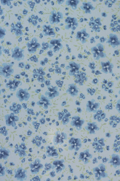 Satin Floral Print Fabric by Yard | Sky Blue Posey