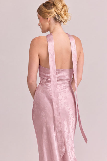 Satin Jacquard Skinny Scarf | Baby Pink