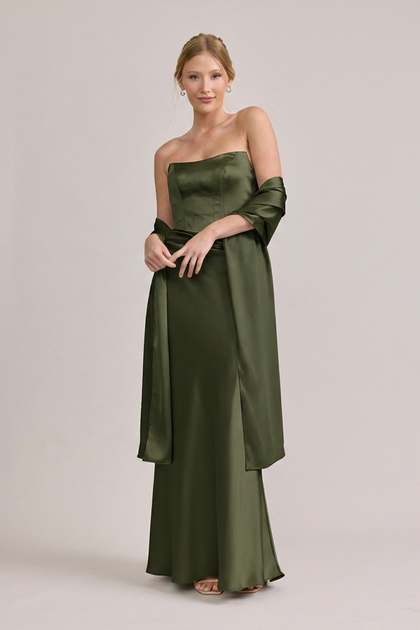 Satin Shawl | Made To Order | Deep Olive
