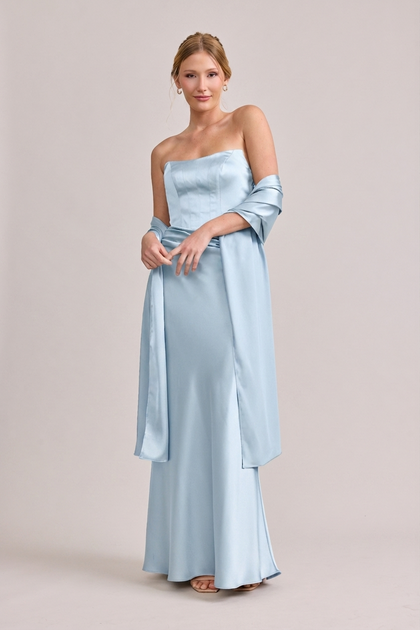Satin Shawl | Made To Order | Sky Blue