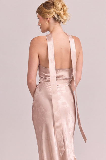 Satin Jacquard Skinny Scarf | Gold Champagne