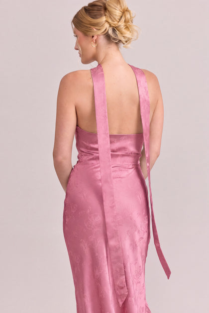 Satin Jacquard Skinny Scarf | Raspberry