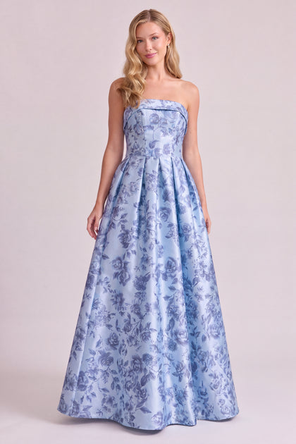 Savannah Floral Print Mikado Dress | Sky Blue Garden