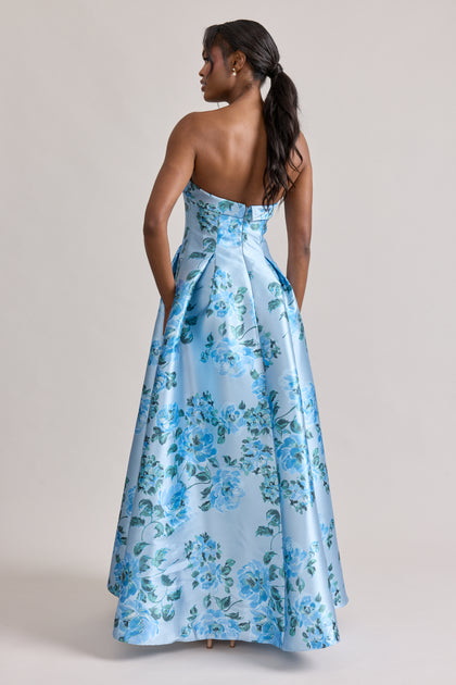Savannah Floral Print Mikado Dress | Sky Blue Blossom