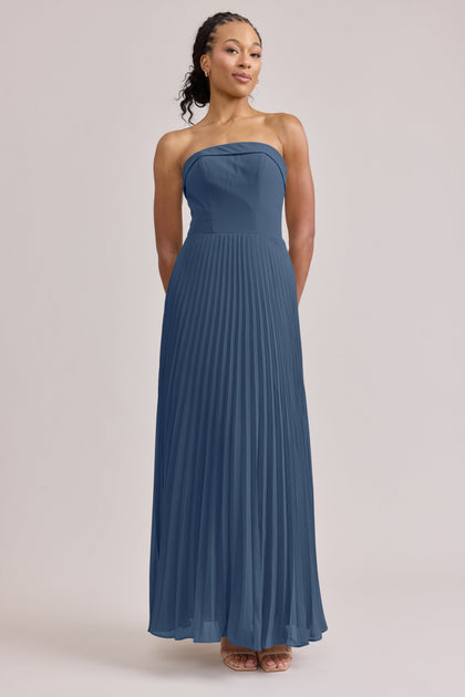 Saylor Chiffon Pleated Dress | Made To Order | Dusty Blue