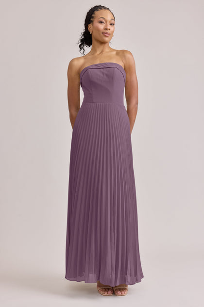 Saylor Chiffon Pleated Dress | Made To Order | Dusty Purple