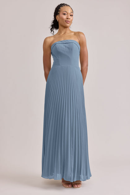 Saylor Chiffon Pleated Dress | Made To Order | French Blue