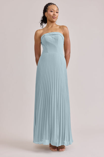 Saylor Chiffon Pleated Dress | Made To Order | Light Blue