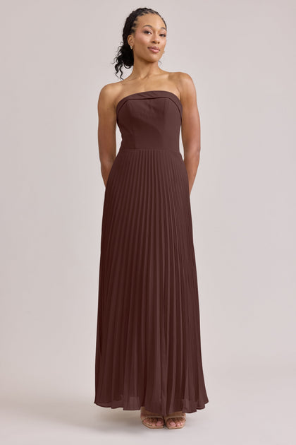 Saylor Chiffon Pleated Dress | Made To Order | Mahogany