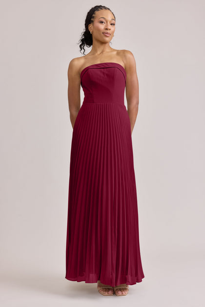 Saylor Chiffon Pleated Dress | Made To Order | Marsala