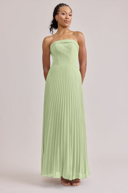 Saylor Chiffon Pleated Dress | Made To Order | Matcha
