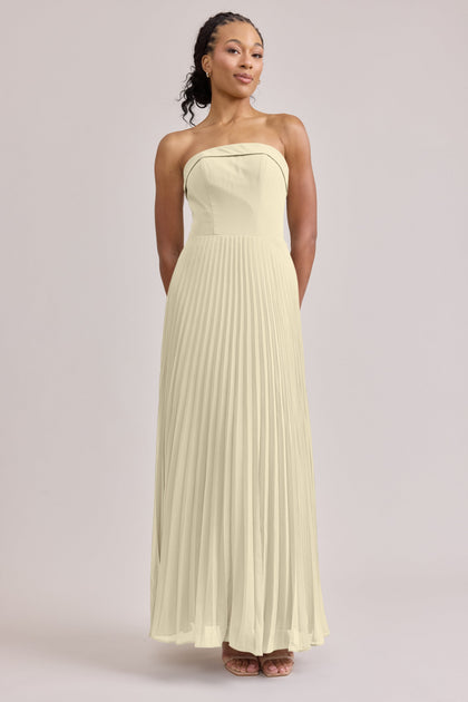 Saylor Chiffon Pleated Dress | Made To Order | Pale Yellow