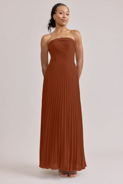 Saylor Chiffon Pleated Dress | Made To Order | Rust