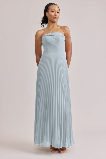 Saylor Chiffon Pleated Dress | Made To Order | Sky Blue