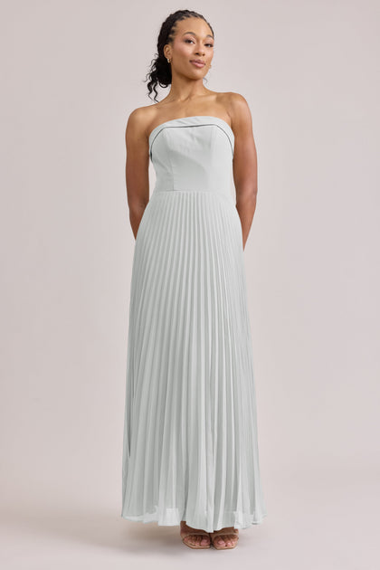 Saylor Chiffon Pleated Dress | Made To Order | White Pearl