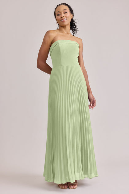 Saylor Chiffon Pleated Dress | Made To Order | Matcha