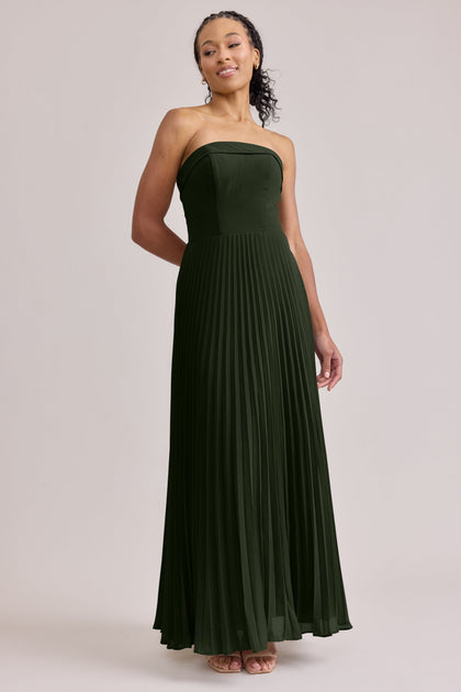 Saylor Chiffon Pleated Dress | Made To Order | Deep Olive