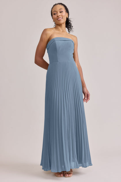 Saylor Chiffon Pleated Dress | Made To Order | French Blue