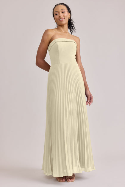 Saylor Chiffon Pleated Dress | Made To Order | Pale Yellow