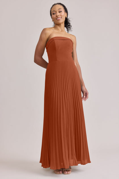 Saylor Chiffon Pleated Dress | Made To Order | Rust Orange