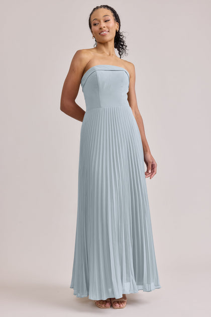 Saylor Chiffon Pleated Dress | Made To Order | Sky Blue