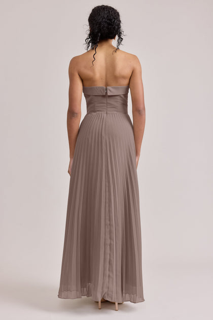 Saylor Chiffon Pleated Dress | Made To Order | Latte