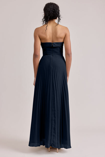 Saylor Chiffon Pleated Dress | Made To Order | Navy Blue