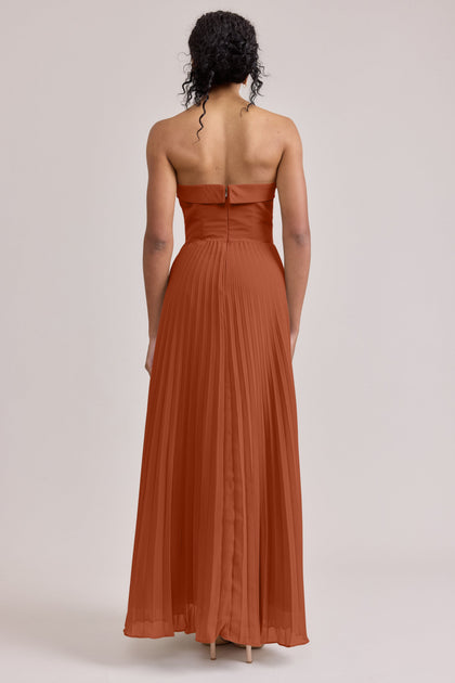 Saylor Chiffon Pleated Dress | Made To Order | Rust Orange