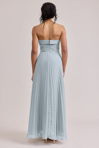 Saylor Chiffon Pleated Dress | Made To Order | Sky Blue