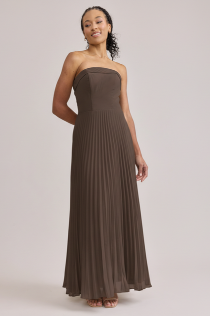 Saylor Chiffon Pleated Dress | Made To Order | Espresso