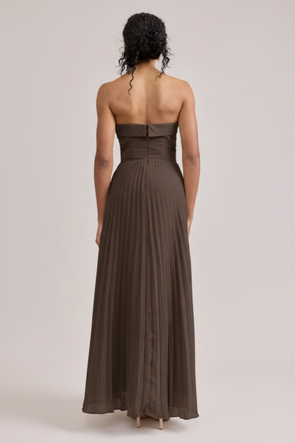 Saylor Chiffon Pleated Dress | Made To Order | Espresso
