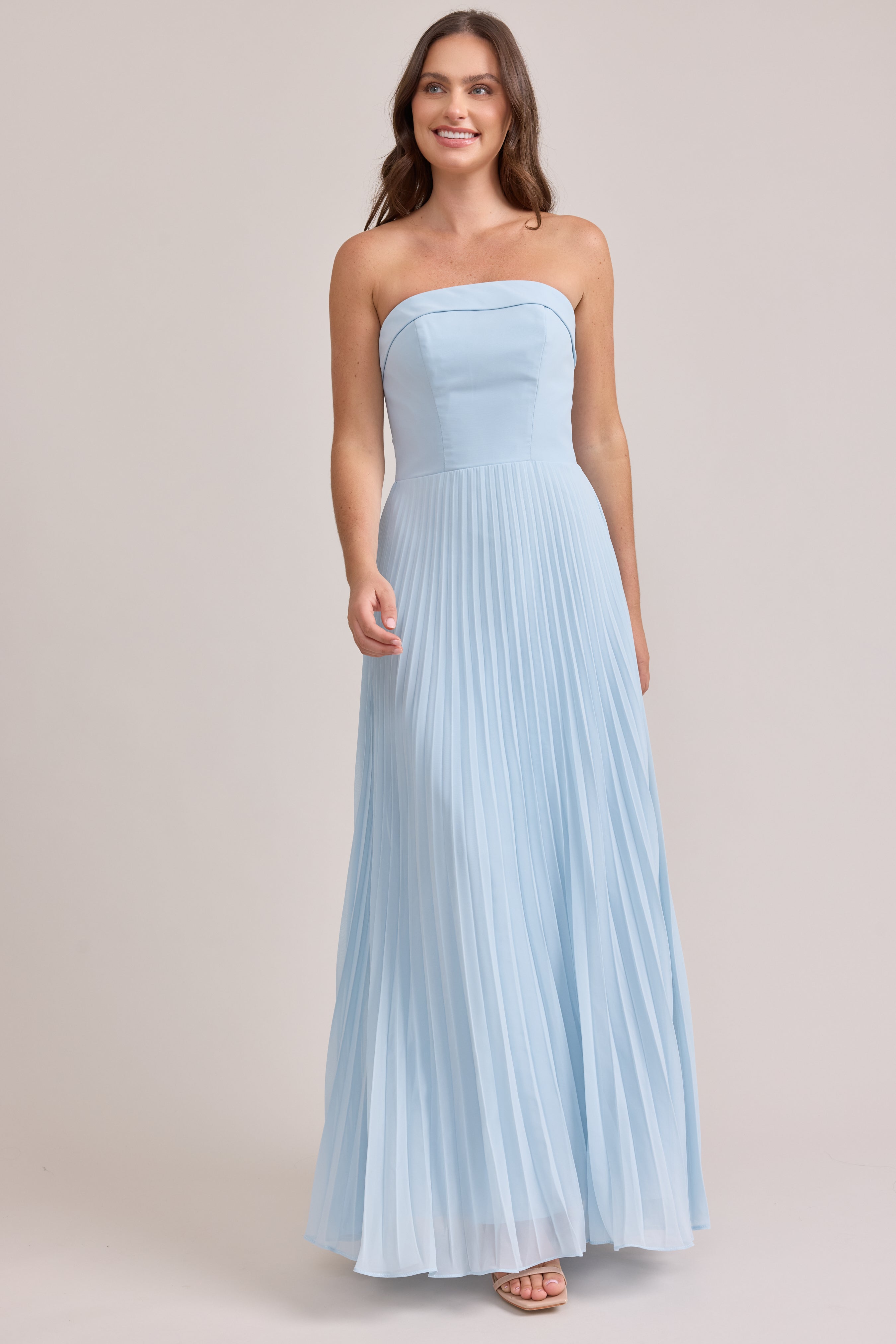 pale blue chiffon dress Saylor Pleated team it with strappy Color:Striped down beige Stitch & Soul Dress ALL-EOFY-25