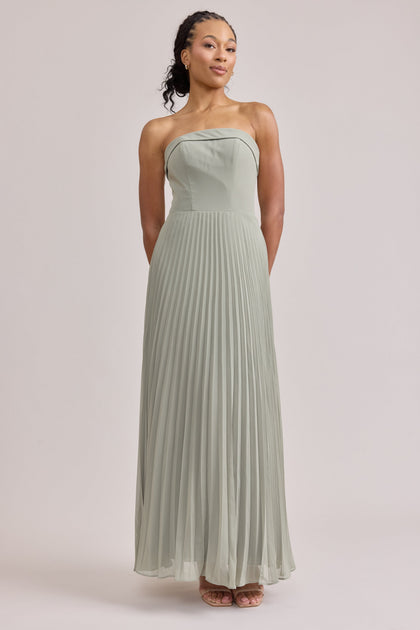 Saylor Chiffon Pleated Dress | Made To Order | Silver Sage