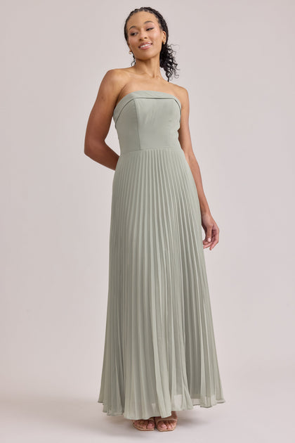 Saylor Chiffon Pleated Dress | Made To Order | Silver Sage